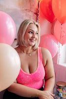 Effortless Reversible Mineral Wash Ribbed Tank in Neon Coral